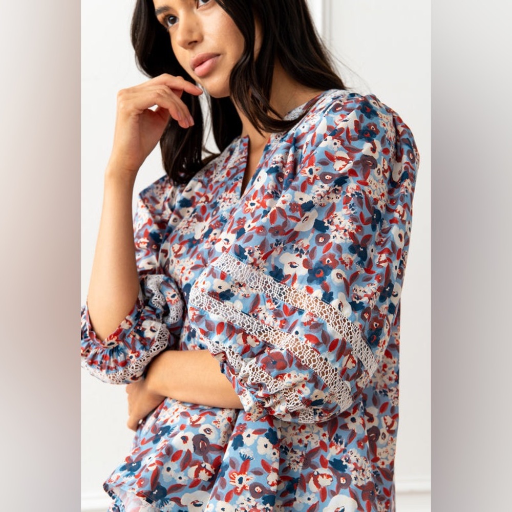 Mi Golondrina Chela Floral‎ Marino Specialty Blouse 💫 - Picture 4 of 12